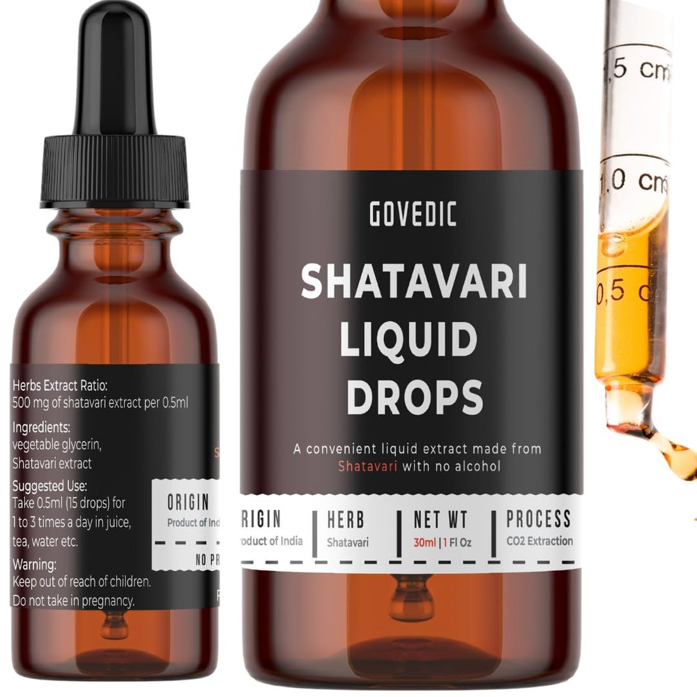 Govedic Shatavari Liquid Drops Concentrated 30ml Pack of 1 | 60 Servings of 500mg Organic Root Tincture Extract Supplement | High Potency & Fast Absorption