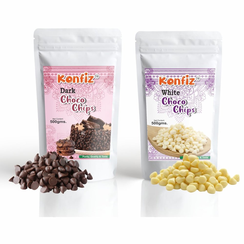 KONFIZ Dark & White Choco Chips Combo pack (500g) for Cake toppings Cooking & Baking Chips for Cakes, Cookies, Brownies, Muffins, Pancakes | Used for baking and decoration
