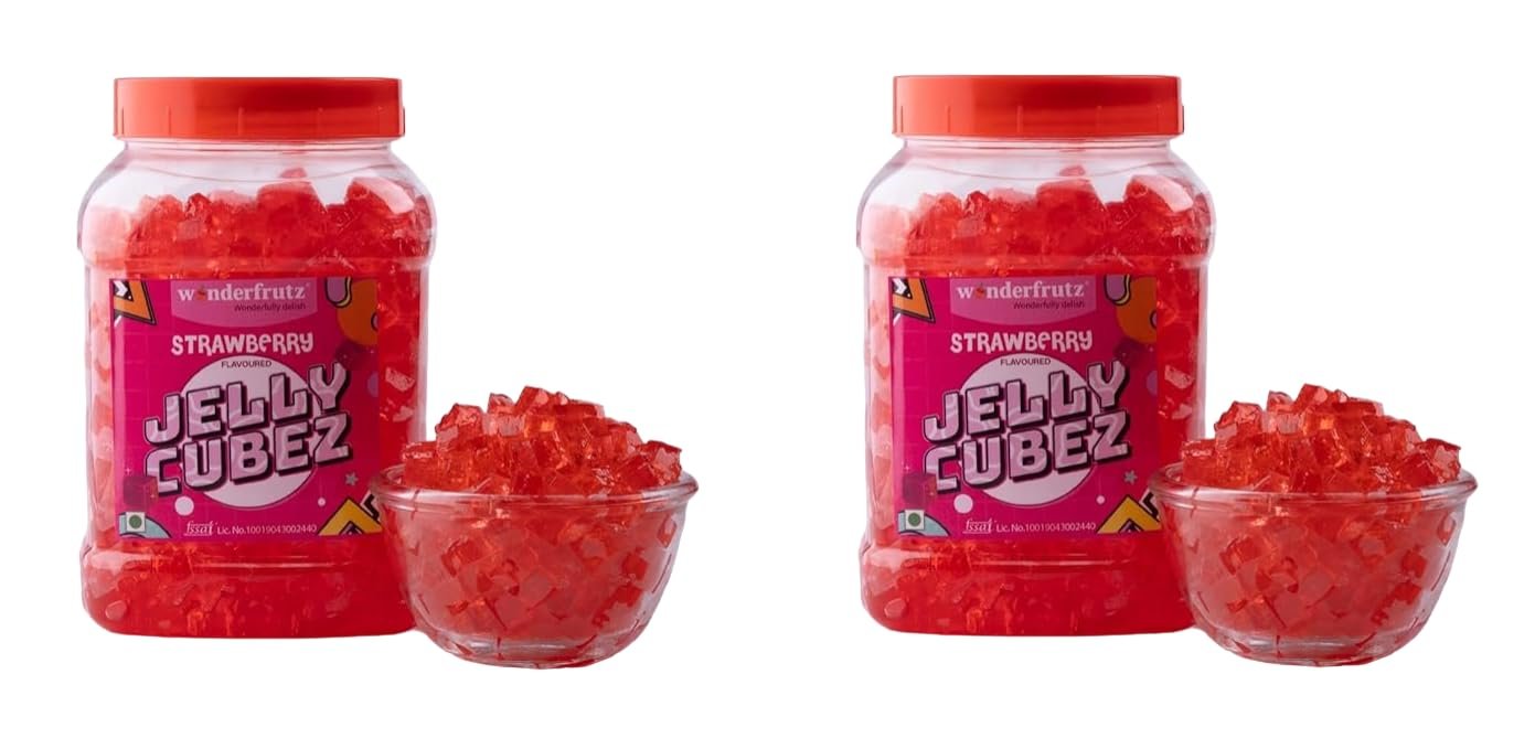 Wonderfrutz Fruit Flavoured Jelly Cubes| Ideal for Kids | Perfect Topping for Ice Creams, Cakes | Top up for Juice & Shakes& Cocktails |100% Gelatin Free Flavours Pack Of 2 (Strawberry)