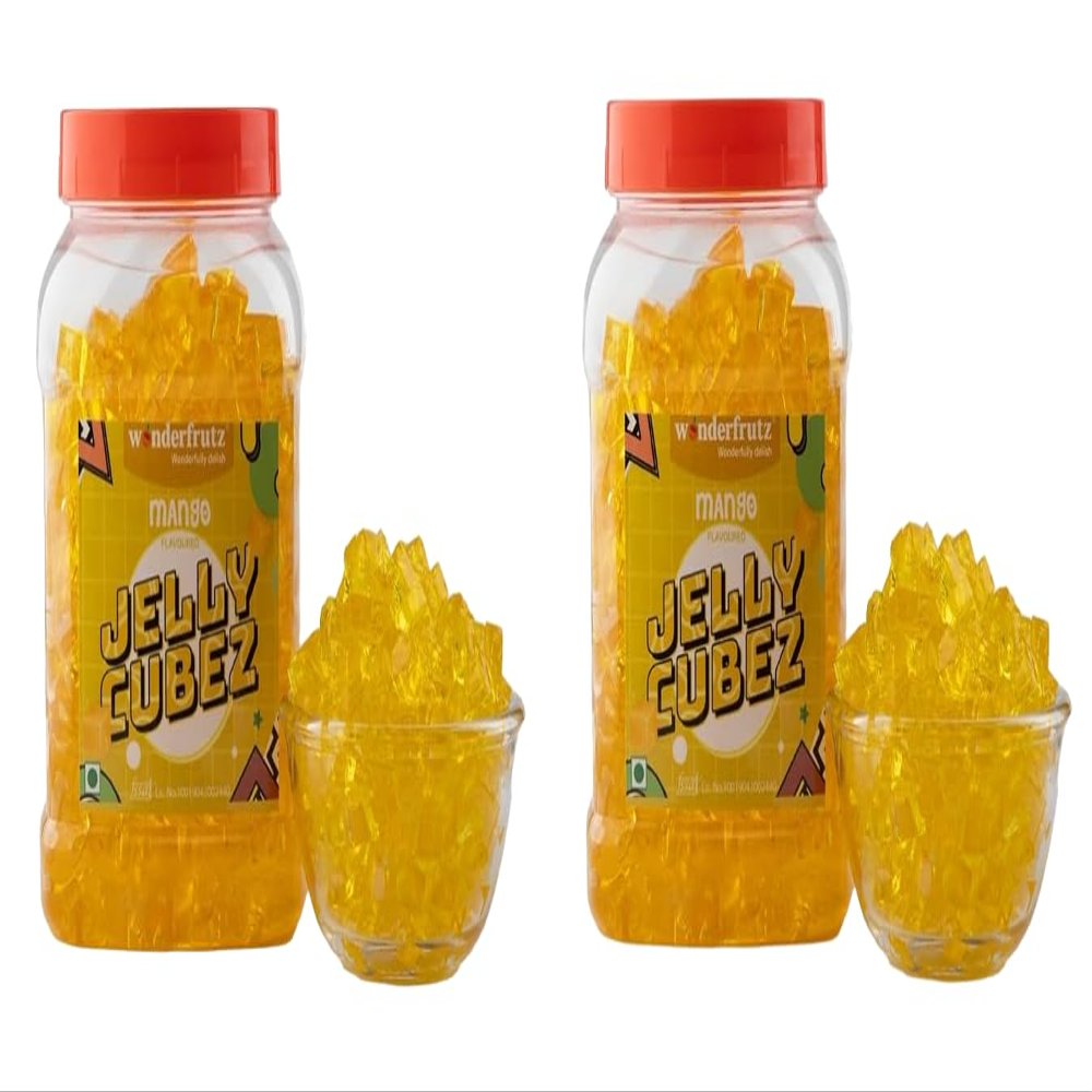 Wonderfrutz Fruit Flavoured Jelly Cubes| Ideal for Kids | Perfect Topping for Ice Creams, Cakes | Top up for Juice & Shakes& Cocktails |100% Gelatin Free Flavours Pack Of 2 (Mango)