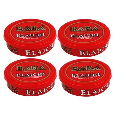 BABA ELAICHI Silver Coated Saffron Blended Elaichi - Refreshing, Exotic And Aromatic Mouth Freshener (10 Gram Tin, Pack Of 4),Cardamom