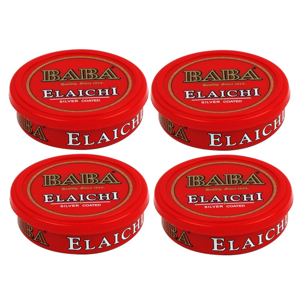 BABA ELAICHI Silver Coated Saffron Blended Elaichi - Refreshing, Exotic And Aromatic Mouth Freshener (10 Gram Tin, Pack Of 4),Cardamom