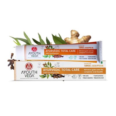 Ayurvedic Total Care 360 Toothpaste with Turmeric & Eucalyptus Oil For Complete Oral Health| Free from harmful chemicals| Vegan & cruelty-free| Reduces Tooth Sensitivit| 100g Pack of 1