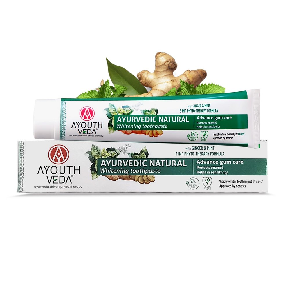Ayouthveda Natural Whitening Toothpaste| Prevents cavities| Prevents plaque build-up| Reduces Sensitivity| Ayurvedic Formula, Chemical-Free| For Men & Women| 100g