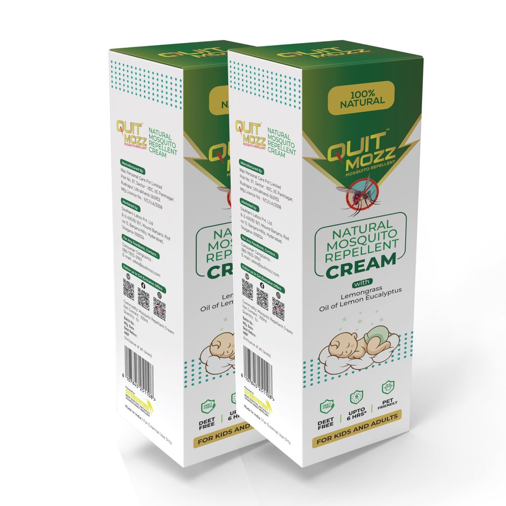 QUITMOZZ Natural Mosquito Repellent Body Cream with Lemongrass Oil - Non Sticky, Anti-Mosquito Bite Lotion, Insect Killer, 8 Hours Protection, DEET-Free, Safe for Kids and Adults, Pack of 2 (50g Each)