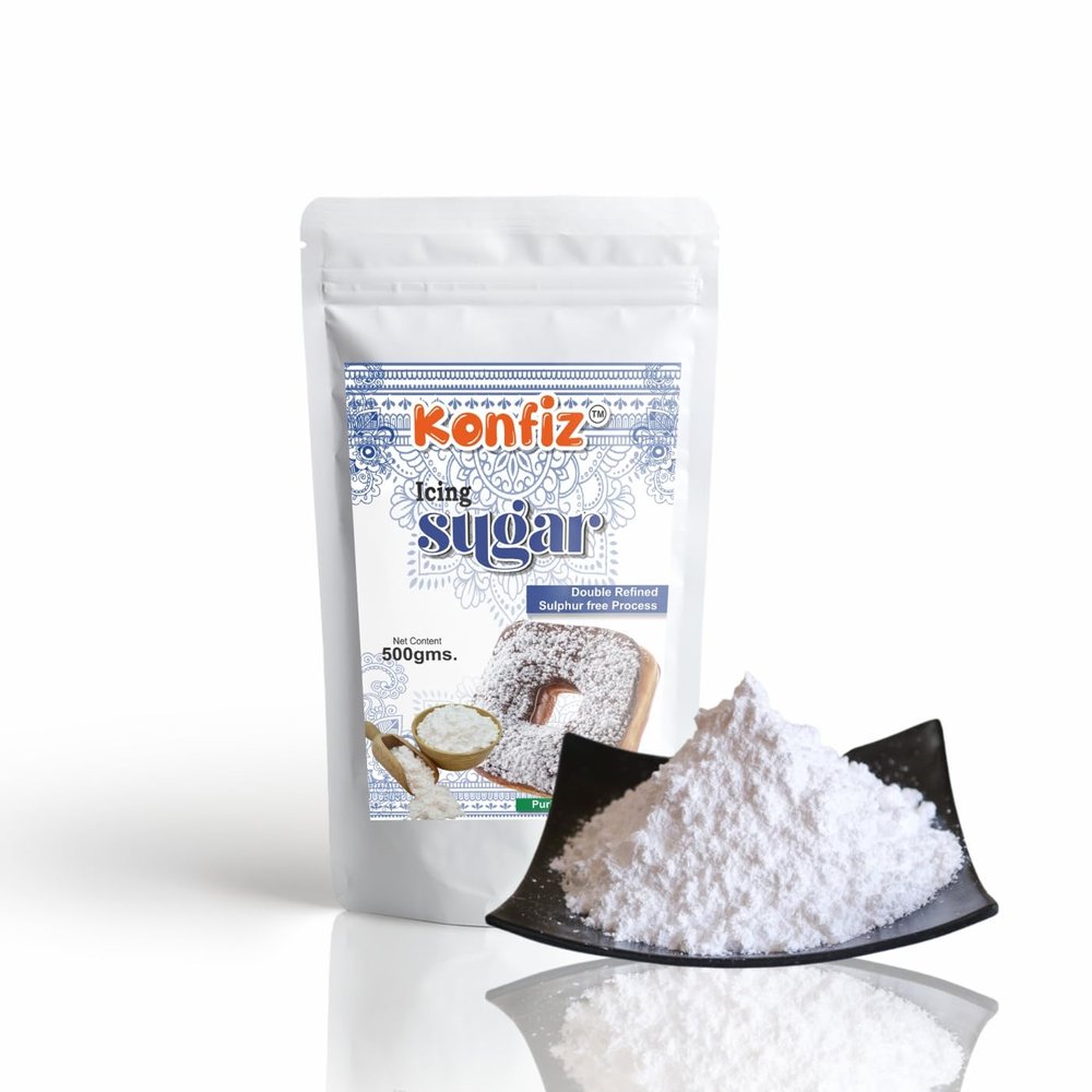 KONFIZ Icing Sugar Best used for Baking, Frosting, Glazing, Filling, Thickening Cakes and Desserts | Baking Decorative Icing Sugar-500gm (Double Refined & Sulfar Free)