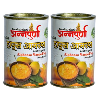 Gondhalekar's Pure Alphonso Mango Pulp (Pack of 2-450 gms Each) | Natural & Authentic Ratnagiri Alphonso Mangoes | Rich Aamras for Desserts, Shakes & Sweets | No Preservatives