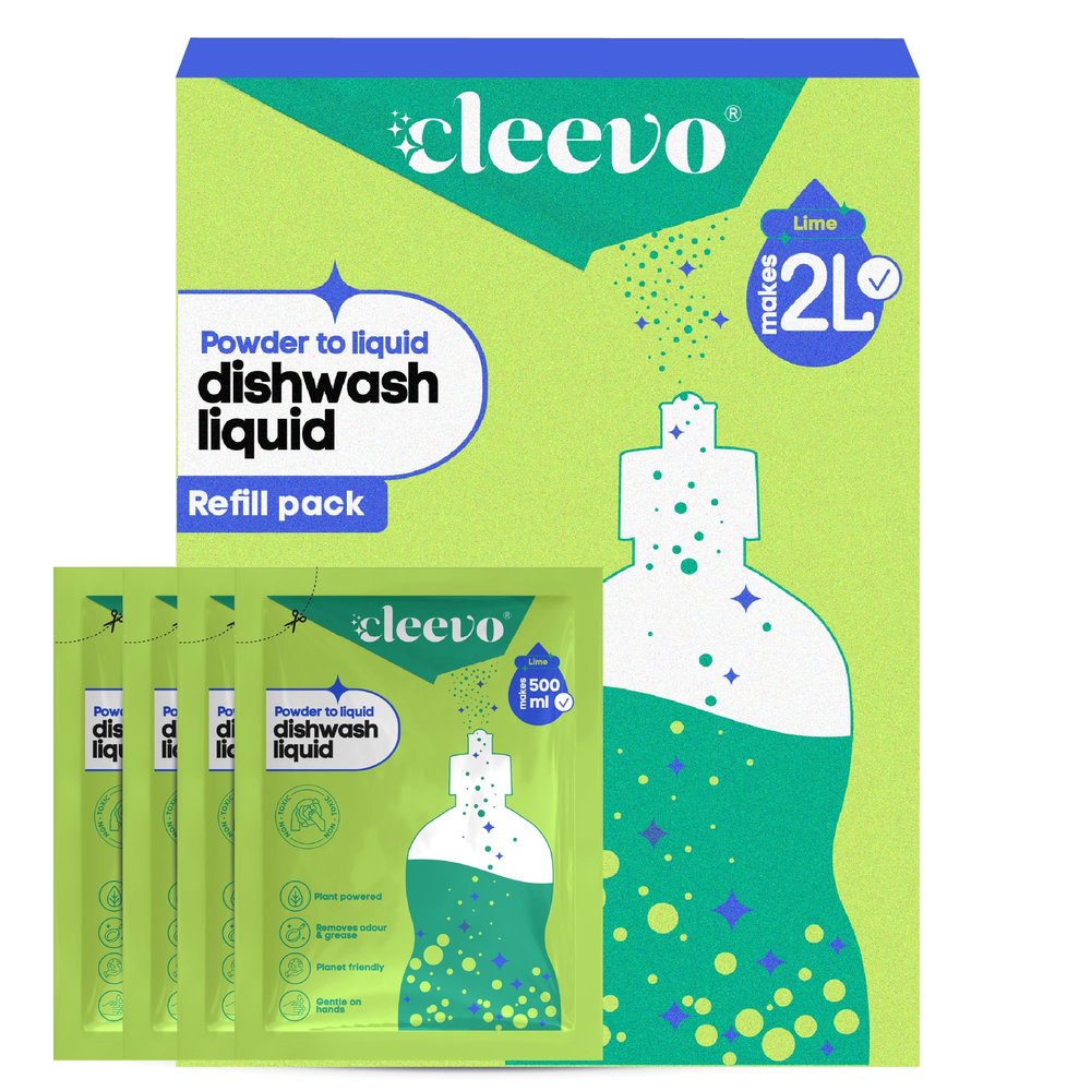 Cleevo Liquid Dishwash Gel - 2 Litre Refill Pack | Plant-Based Organic Dish Wash for Oil Stains & Burnt Residues | Dish washing Liquid | Pet-Friendly & Child-Safe Natural Dishwasher Liquid (Lime)
