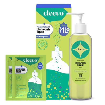 Cleevo Liquid Dishwash Gel - 1 Litre Bottle Pack | Plant-Based Organic Dish Wash for Oil Stains & Burnt Residues | Dish washing Liquid | Pet-Friendly & Child-Safe Natural Dishwasher Liquid (Lime)