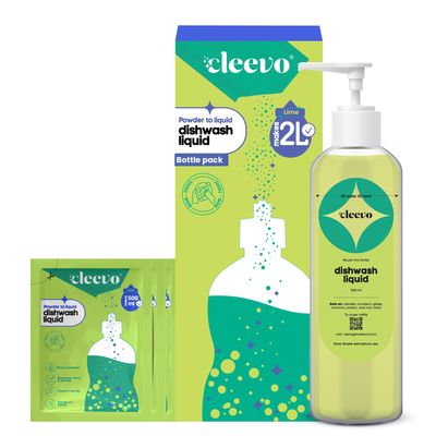Cleevo Liquid Dishwash Gel - 2 Litre Bottle Pack | Plant-Based Organic Dish Wash for Oil Stains & Burnt Residues | Dish washing Liquid | Pet-Friendly & Child-Safe Natural Dishwasher Liquid (Lime)