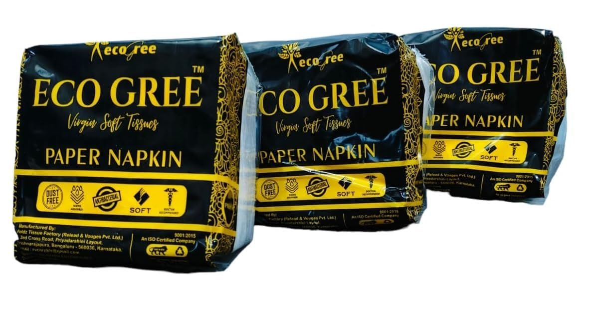 Eco Gree Tissue Paper Napkins 50 pcs Each For Home Kitchen Office Caf Pack of 3