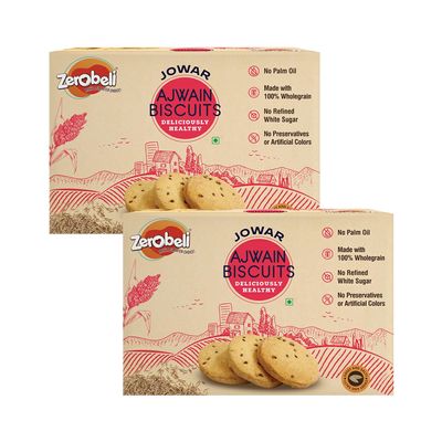 Zerobeli Sweet & Salty Jowar Ajwain Biscuits - 400G (Pack of 2)|Wholegrain Digestive Cookies | No Added Preservatives,No Artificial Colors | Healthy,Nutritious,and Delicious | Best Tea Time Snacks