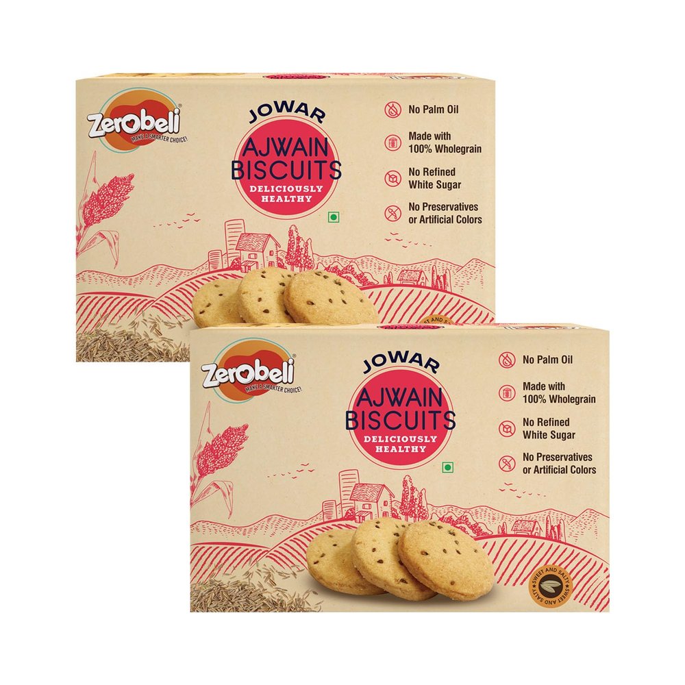 Zerobeli Sweet & Salty Jowar Ajwain Biscuits - 400G (Pack of 2)|Wholegrain Digestive Cookies | No Added Preservatives,No Artificial Colors | Healthy,Nutritious,and Delicious | Best Tea Time Snacks
