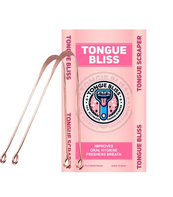 Tongue Bliss Copper Tongue Cleaner For Kids & Adults Ayurvedic Tongue Scraper For Bad Breath (Round) (copper round (pack of 2))