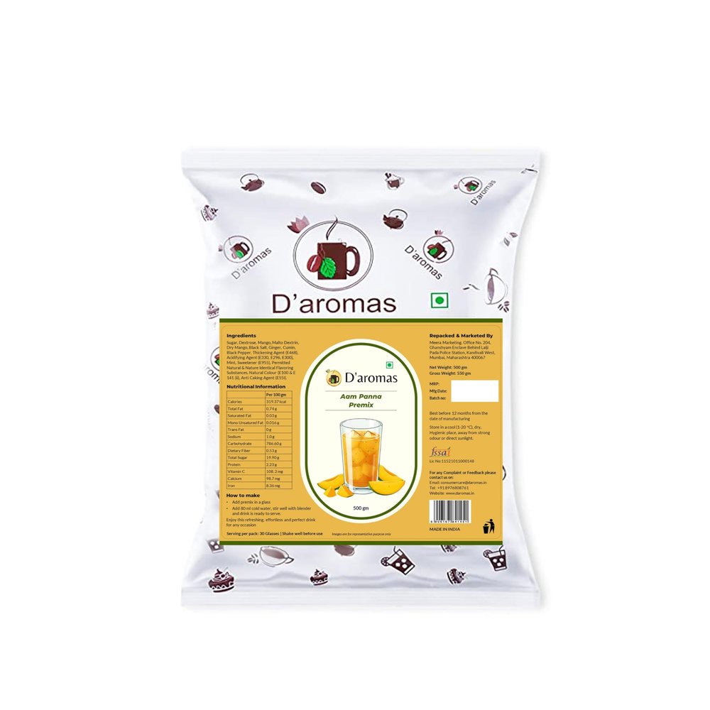 Daromas Aam Panna Instant Drink Premix | 2kg (500g Each) (Pack of 4) | Tangy & Sweet Raw Mango Flavor | Refreshing & Rehydrating Summer Beverage Mix | Ideal for Home, Cafes, Hotels & Restaurants