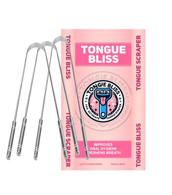 Tongue Bliss Copper Tongue Cleaner For Kids & Adults Ayurvedic Tongue Scraper For Bad Breath (Round) (Stainless Steel Pack of 3)