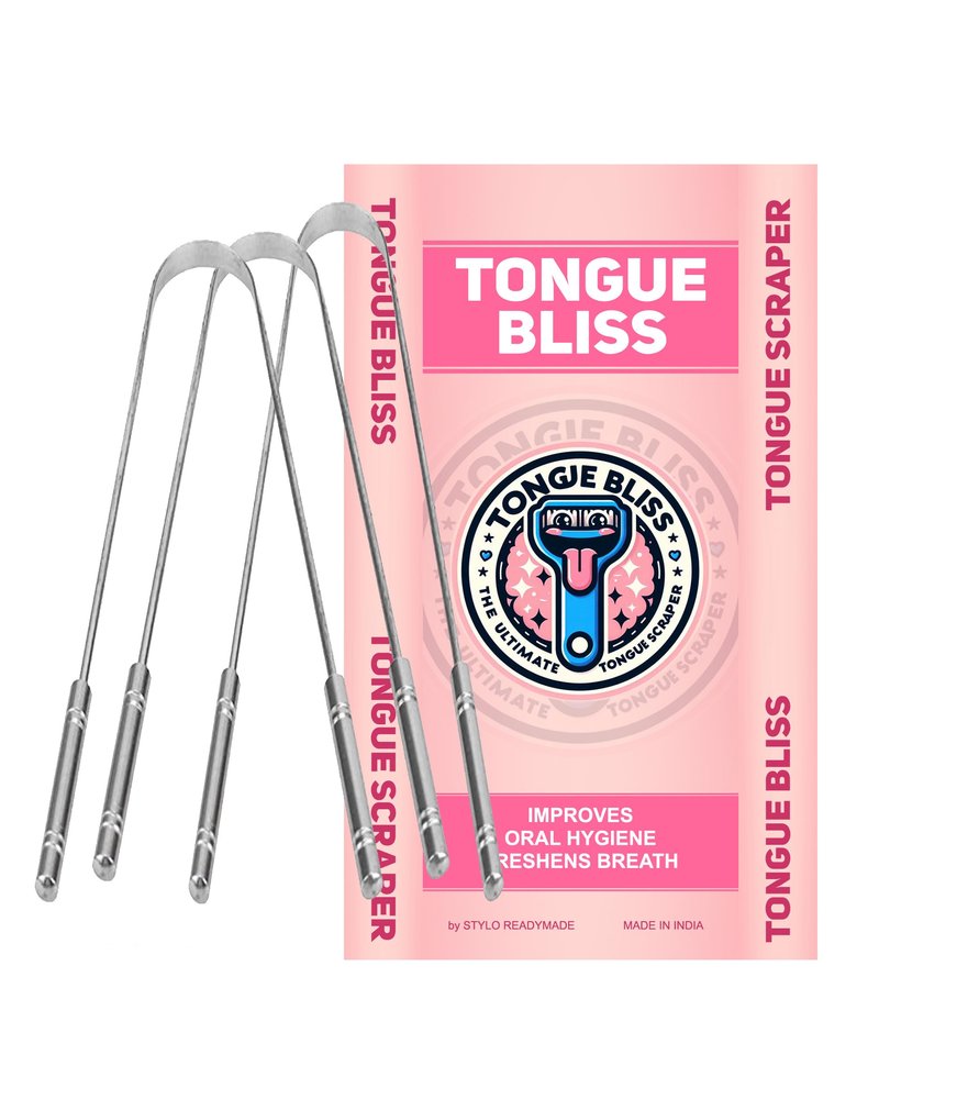 Tongue Bliss Copper Tongue Cleaner For Kids & Adults Ayurvedic Tongue Scraper For Bad Breath (Round) (Stainless Steel Pack of 3)