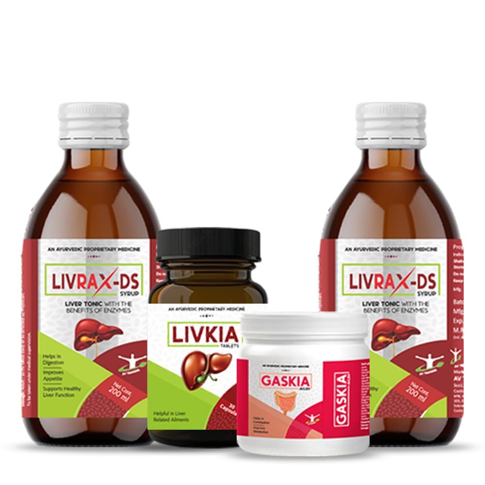 SANATVA LIVRAX DS Syrup 200ML Pack of 2 with Gaskia and Livkia - Digestion Support & Liver Detox