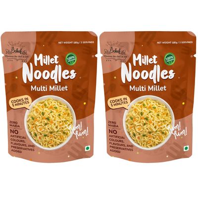 Bchef Multi Millet Noodles | Zero Maida, No Artificial Colours, No Flavours & Preservative Added | 100% Vegan Noodles | Healthy Nutritional Food, (Combo Pack of 2,180g each)