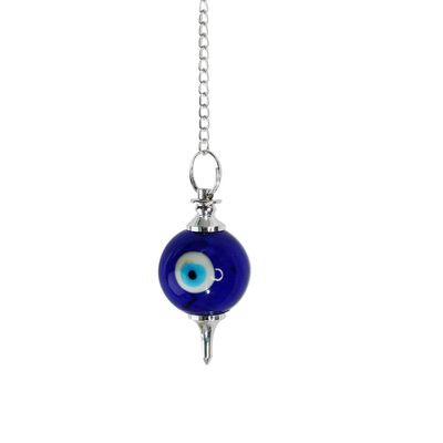 9Dzine Original Evil Eye Pendulum Dowsing Stone for Vastu Reiki Healing Blue Evil Eye Ball Pendulum with Chain for Crystal Healing 1 Ps