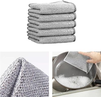 DRUCILA Multipurpose Wire Dishwashing Rags for Wet and Dry, Non-Scratch Wire Dishcloth Reusable Dishwashing Rags Premium Scrubbing Pads Sponge Clean for Home Kitchen Cooktop.(Pack of 4)