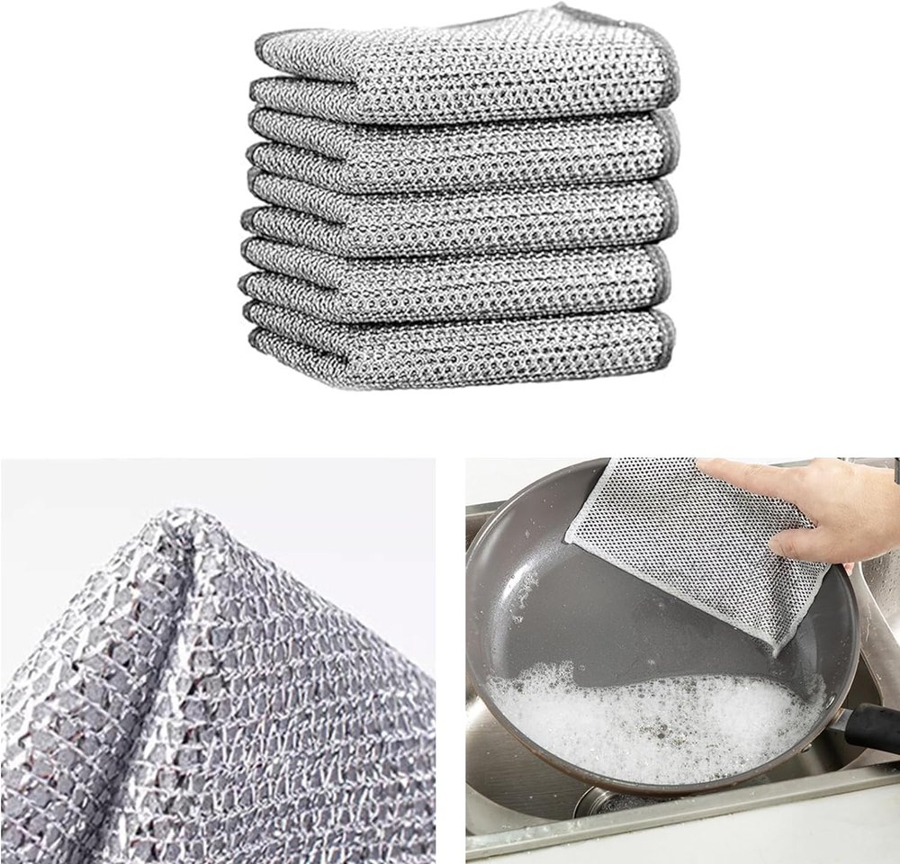 DRUCILA Multipurpose Wire Dishwashing Rags for Wet and Dry, Non-Scratch Wire Dishcloth Reusable Dishwashing Rags Premium Scrubbing Pads Sponge Clean for Home Kitchen Cooktop.(Pack of 4)