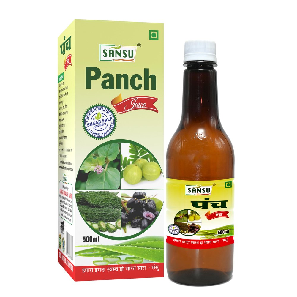 SANSU Panch Juice For Sugar Free Ras Viral Flu Anti Hair Fall, Skin And Pimple & Stomachache Juice 500ml (Pack of 3)