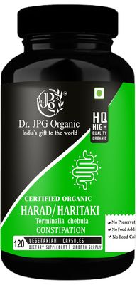 Dr. JPG Organic Harad Cap/Haritaki Powder capsules 500mg, 120 Veg. / India Orgnaic Certified