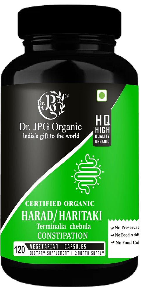 Dr. JPG Organic Harad Cap/Haritaki Powder capsules 500mg, 120 Veg. / India Orgnaic Certified