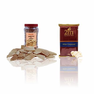 2M White Compound with Konfiz Waffle Chips (100 gram)-Perfect combination for making Homemade chocolates, desserts & many more