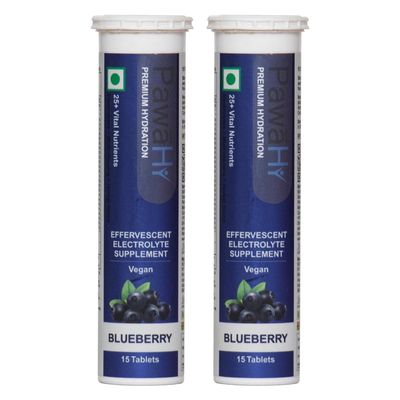 PawaHy Electrolyte Energy Reload Instant Hydration - Blueberry, Pack of 2 (30 Tablets)