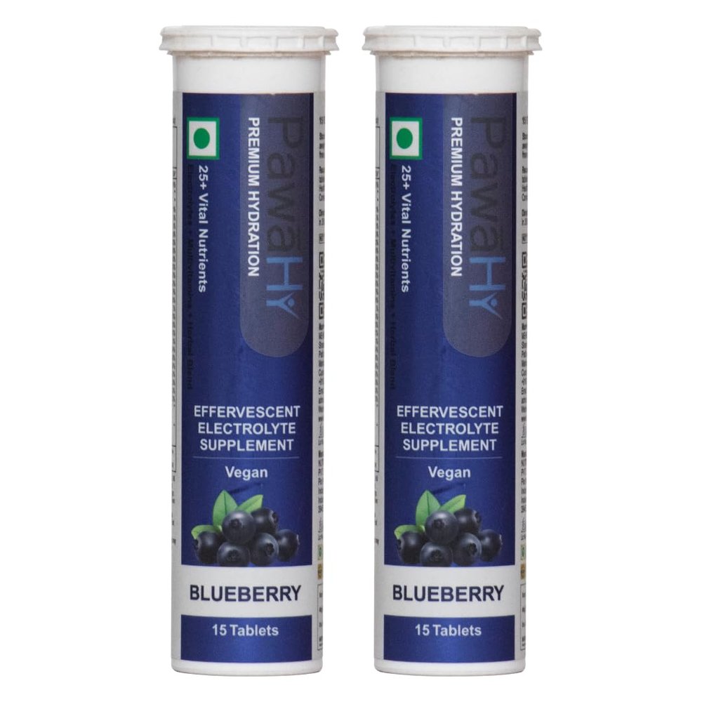 PawaHy Electrolyte Energy Reload Instant Hydration - Blueberry, Pack of 2 (30 Tablets)