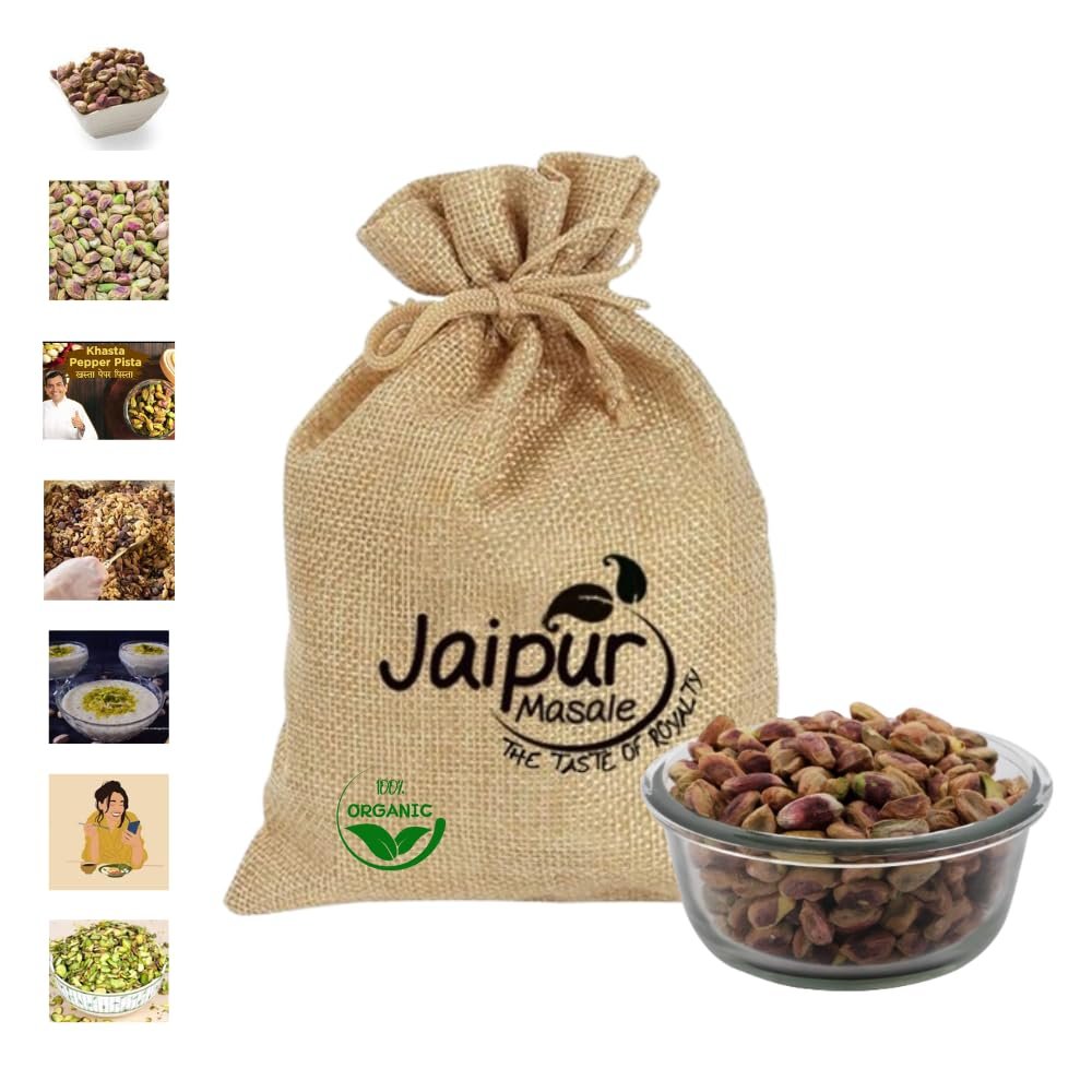 JAIPUR MASALE Natural Premium Sada Pista | Pista Kernel without Shell | High in Protein Pistachios Kernels | Plain Pista Healthy Snack (200 Gram) with Jute Bag