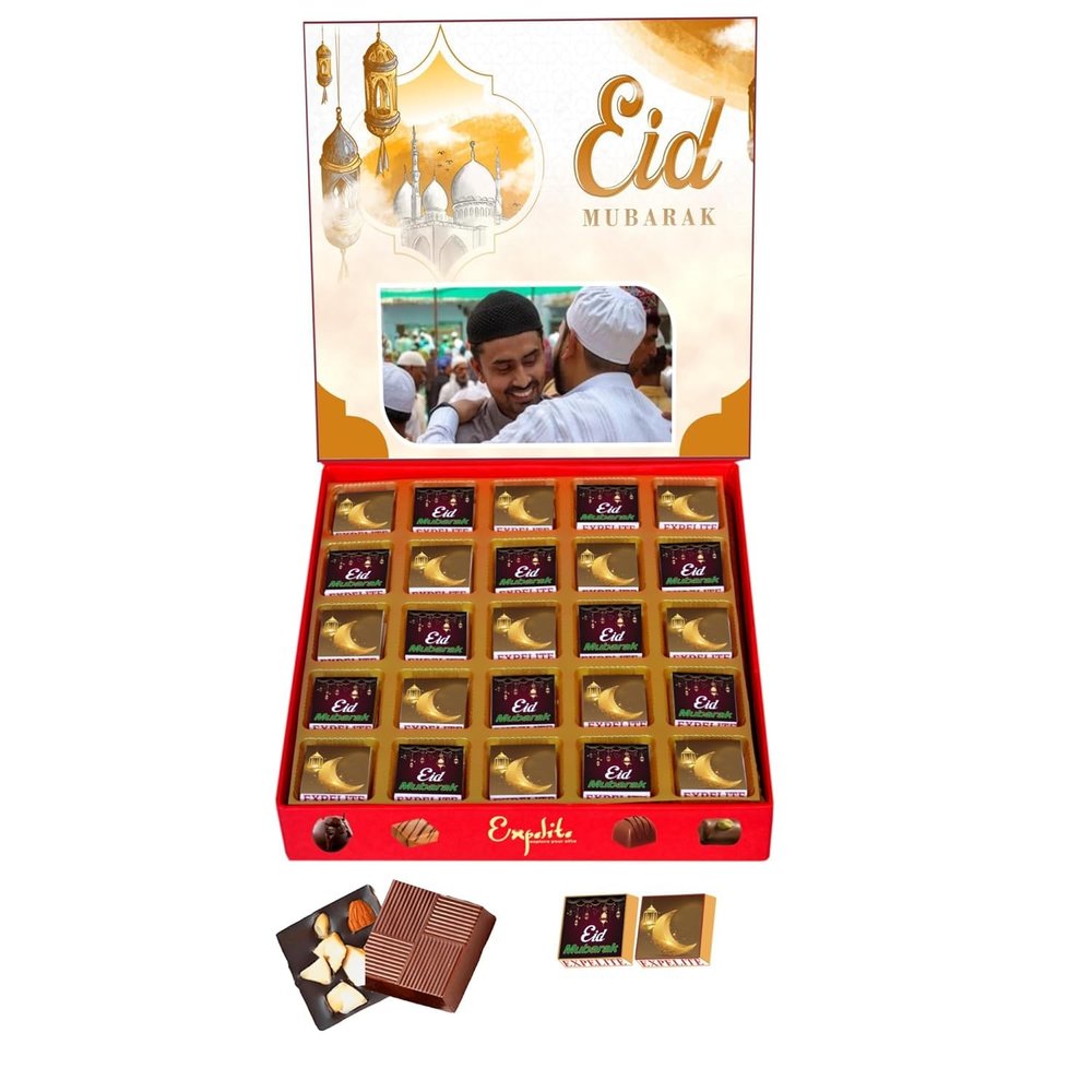 Expelite Personalised Eid Mubarak Dry Fruits Chocolate gift 25 pieces - Gift for Friends Family