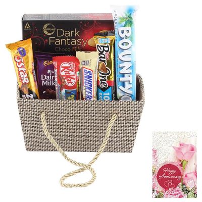 SFU E Com Bounty Coconut Chocolate With Premium Basket | Anniversary Chocolate Gift Hamper | Anniversary Greeting Card With Chocolate Combo | 817