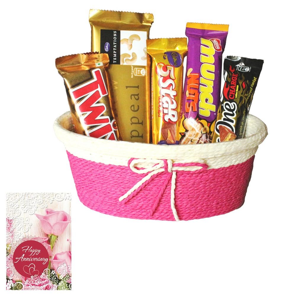 SFU E Com Attractive Chocolate Hamper With Attractive Tie Basket | Anniversary Chocolate Gift Hamper | Anniversary Greeting Card With Chocolate Combo | 094
