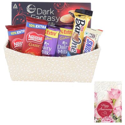 SFU E Com Choco Combo Gift Hamper | Anniversary Chocolate Gift Hamper | Anniversary Greeting Card With Chocolate Combo | 257