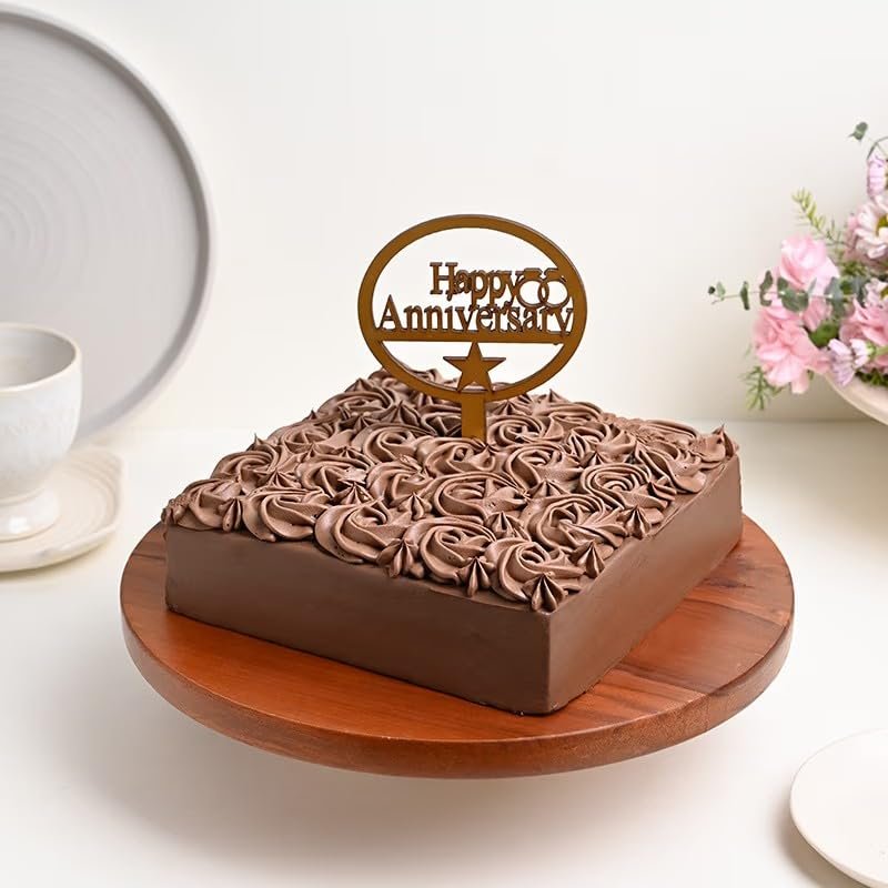 FlowerAura Anniversary Surprise Delicious Fresh Chocolate Anniversary Cake With Happy Anniversary Topper Gift's For Girlfriend, Boyfriend, Husband, Wife, Parents, Friends (Same Day Delivery) (0.5Kg)