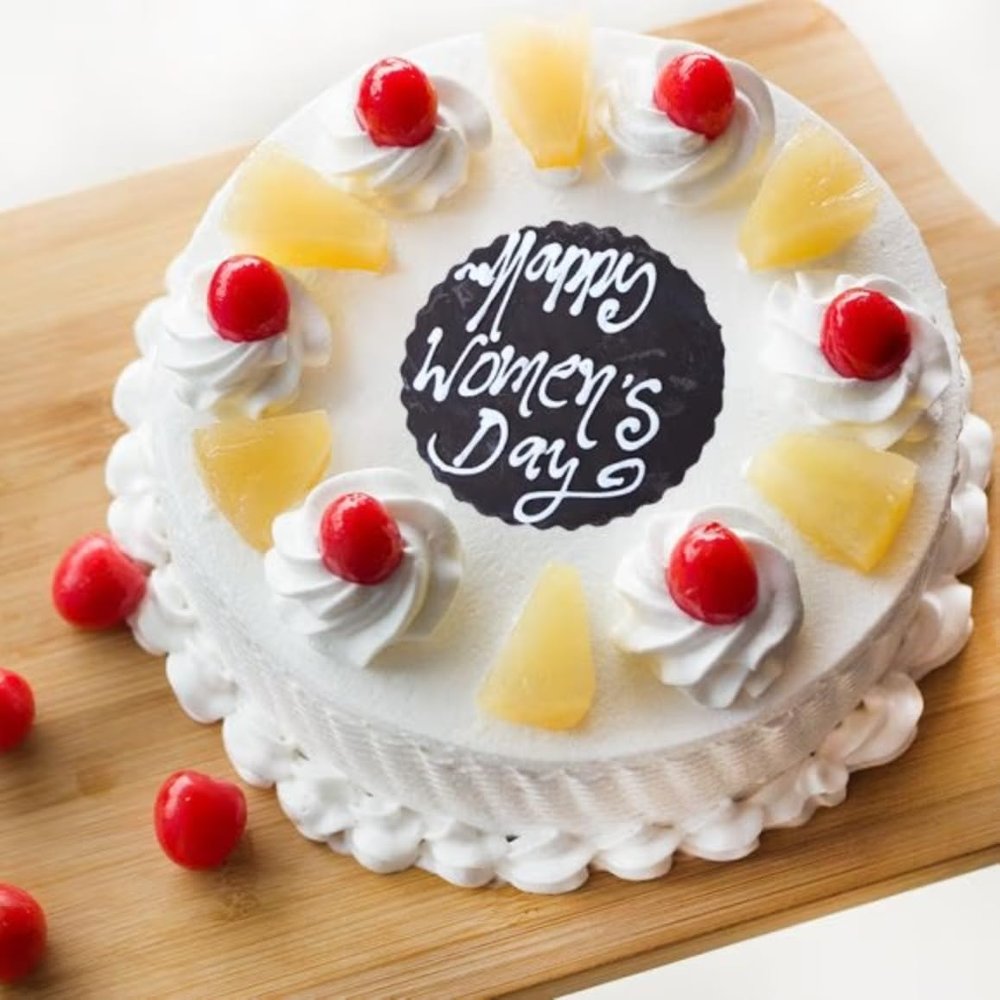 FlowerAura Women's Day Special Delicious Eggless Pineapple Cake Perfect Gift's For Girlfriend, Mom, Sister, Sister-In-Law, Mother-In-Law, Friend, Employee, Wife (Same Day Delivery) (3Kg)