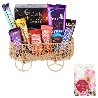 SFU E Com Chocolate Basket Gift Hamper With Tasty Kitkat | Anniversary Chocolate Gift Hamper | Anniversary Greeting Card With Chocolate Combo | 697