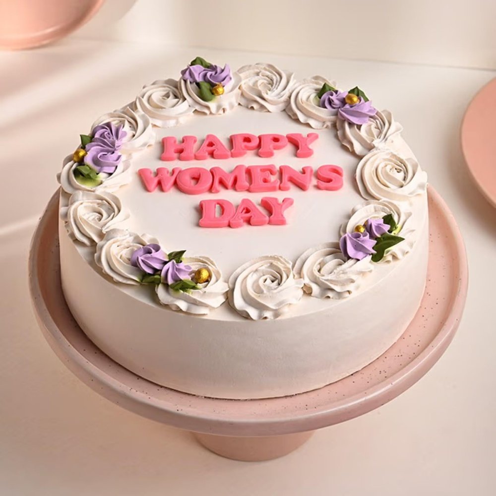 FlowerAura Women's Day Special Delicious Eggless Vanilla Cake Perfect Gift's For Girlfriend, Mom, Sister, Sister-In-Law, Mother-In-Law, Friend, Employee, Wife (Same Day Delivery) (0.5Kg)