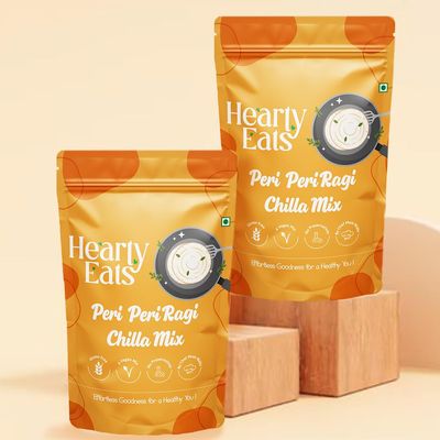 Hearty Eats Peri Peri Ragi Chilla Mix Powder- 2 Pack, Gluten-Free, Vegan, No Preservatives, High Protein Instant Breakfast (225g Each)