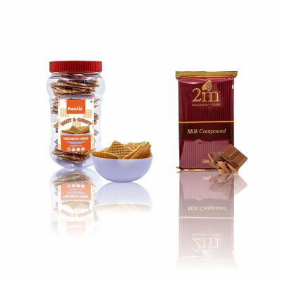 2M Milk Compound with Konfiz Waffle Square (100 gram)-Perfect combination for making Homemade chocolates, desserts & many more