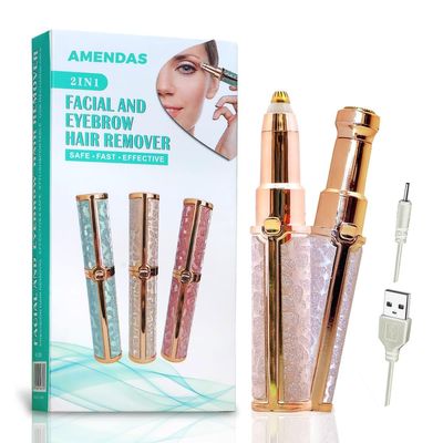 AMENDAS Eyebrow Trimmer for Women, 2 in 1 Rechargeable Facial Hair Remover For Women with Replaceable Heads, Professional Painless Personal Hair Removal Eyebrow Razor with Indicator Lights (NEW)