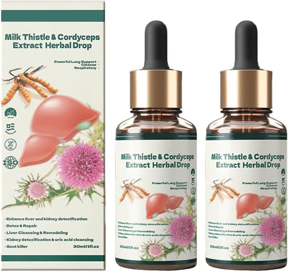 3NH Milk Thistle & Cordyceps Sinensis Drops,Milk Thistle & Cordyceps Extract Herbal Drop,Cordyceps Sinensis Drops, Powerful Liver Support (2PCS)