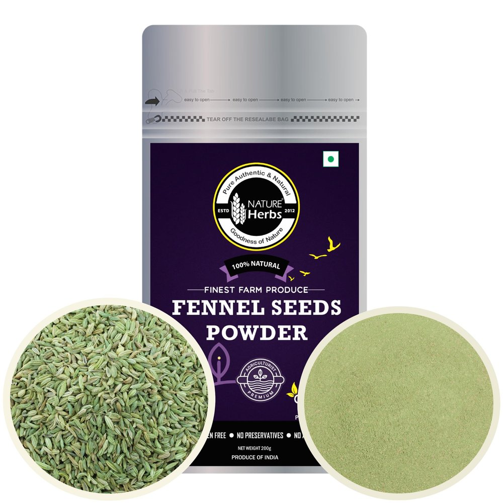 Nature Herbs 100% Pure Fennel Seeds Sauf Powder 200 Grams (Pack of 1-200 Grams each)