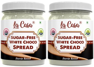 La Casa Sugar-Free White Chocolate Spread | Stevia Based | All Natural Indian Dessert Spread | Combo of 2 | 2x350g |