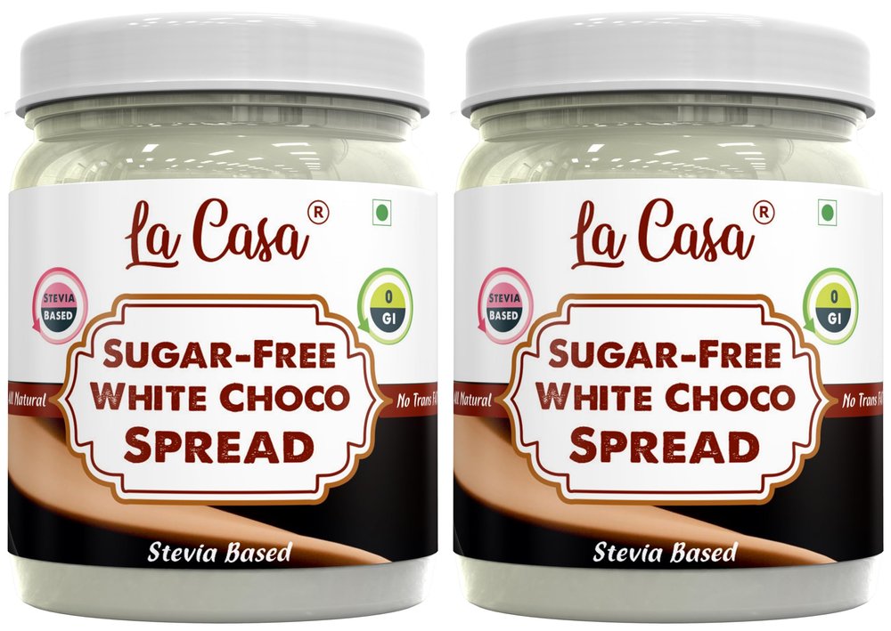 La Casa Sugar-Free White Chocolate Spread | Stevia Based | All Natural Indian Dessert Spread | Combo of 2 | 2x350g |