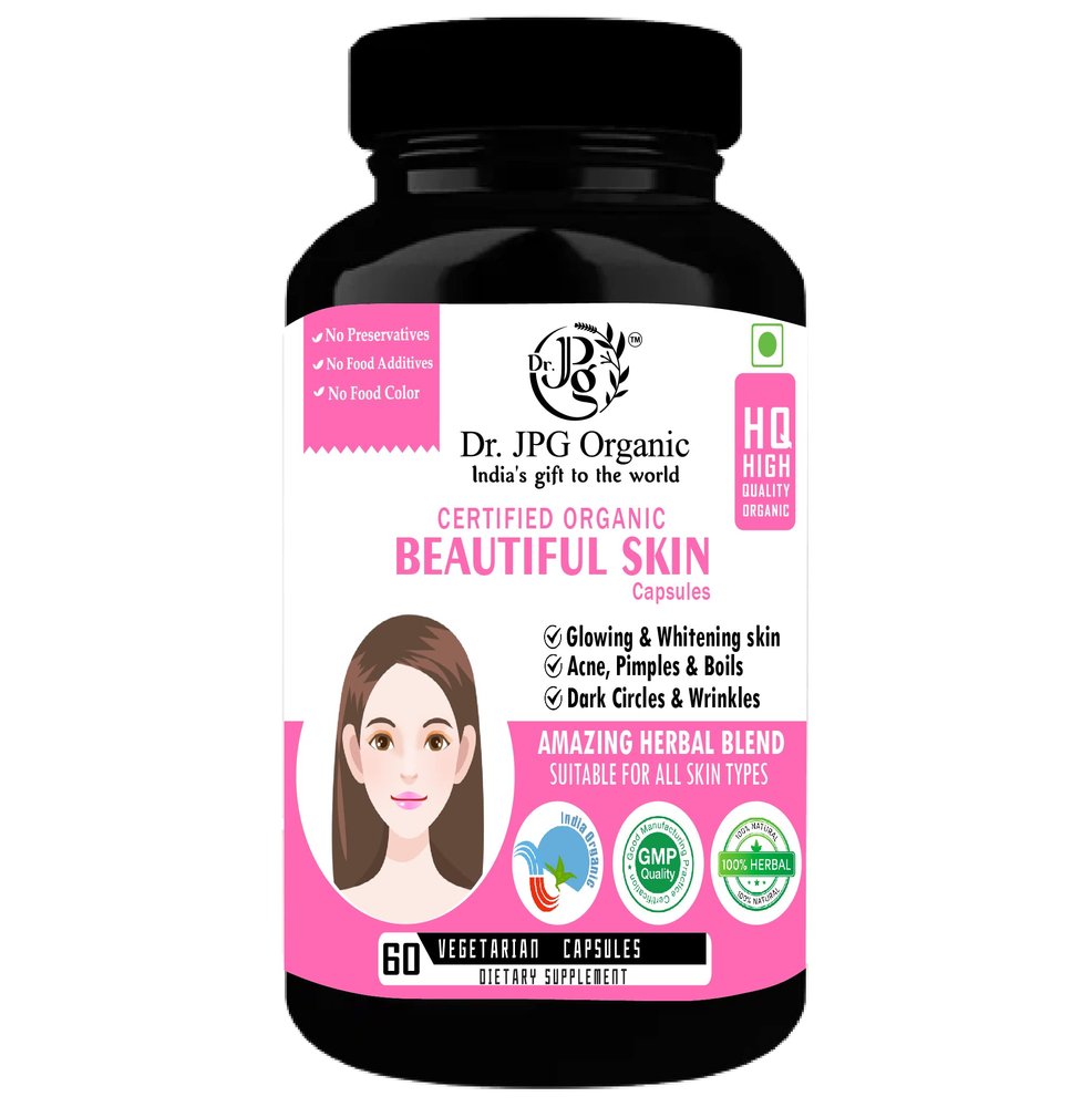 Dr. JPG orgnaic Beautiful Skin Wellness Capsules 500mg, 60Veg. Capsules | INDIA Organic Certified.