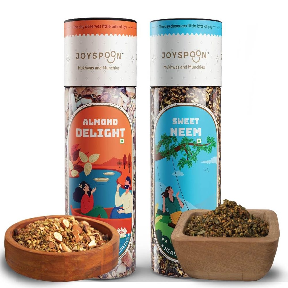 JOY SPOON Almond Delight - Sweet Neem Mouth Freshener Mukhwas Combo (2 x 100Gm) | Sugar Free And Supari Free Mukhwas | After Meal Snacks| Trial Mix | No artificial color And preservatives
